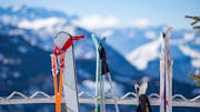 Ski equipment in snow.