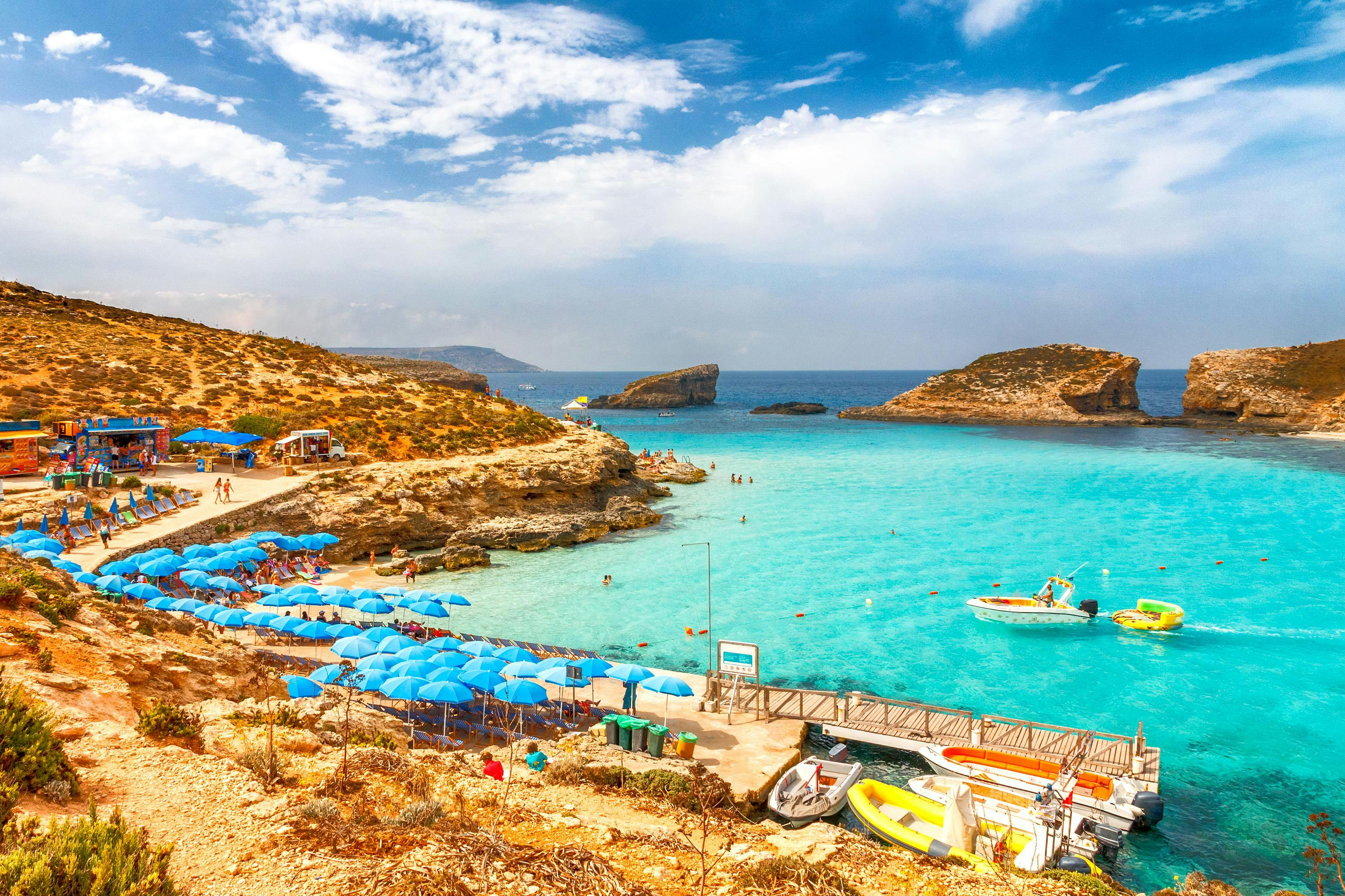 A beach in Malta where providers offer their water sports activities during the summer season. 